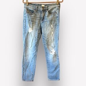 🥑J. CREW boho stretch distressed ripped jeans blue denim Zip fly 27